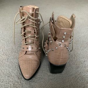 Studded, heeled booties